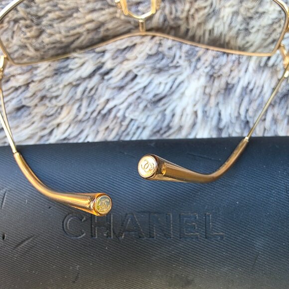 Authentic Chanel Gold Sunglasses crystal CC main image 7